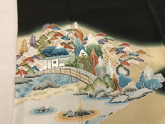 平和屋着物■豪華黒留袖 風景文 暈し染め 正絹 逸品 BAAY1076mz
