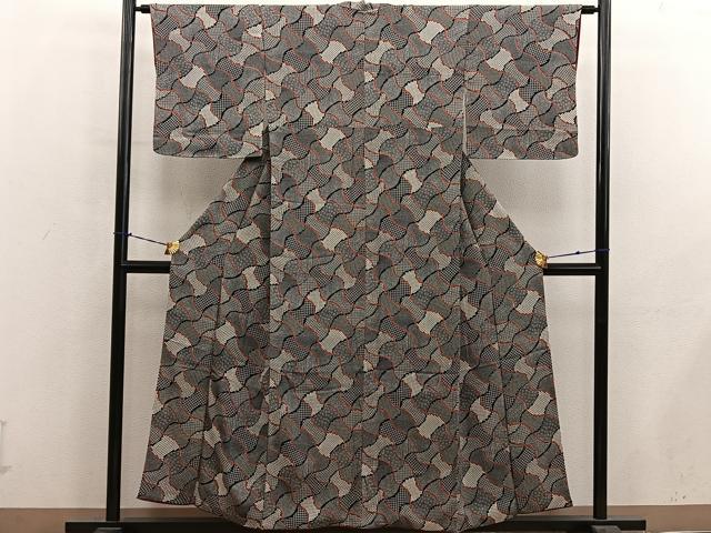 平和屋着物■上質な小紋 幾何学文様 正絹 逸品 BAAY1087mz