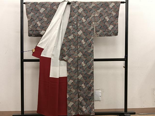 平和屋着物■上質な小紋 幾何学文様 正絹 逸品 BAAY1087mz