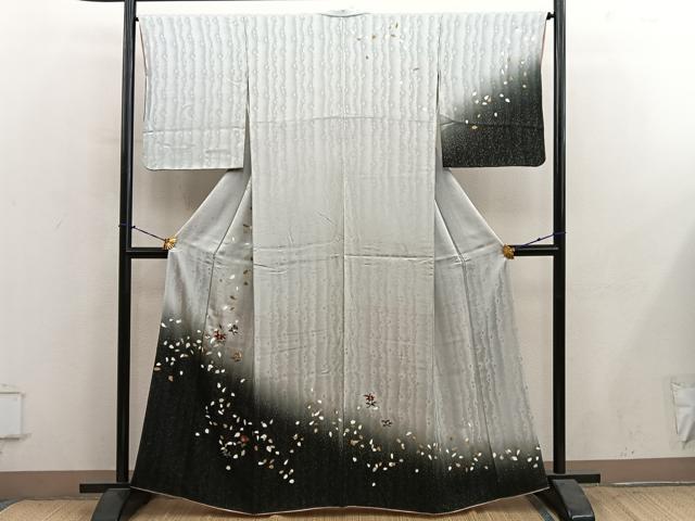 平和屋着物●訪問着 刺繍 草花文 暈し染め 金彩 正絹 逸品 BAAY1088mz