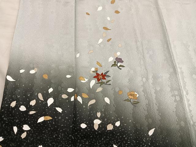 平和屋着物●訪問着 刺繍 草花文 暈し染め 金彩 正絹 逸品 BAAY1088mz