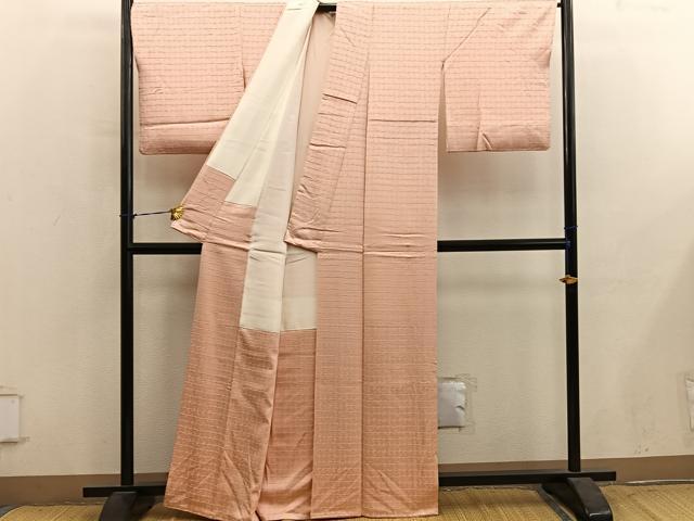 平和屋着物●上質な色無地 格子地紋 深支子色 正絹 逸品 BAAY1089mz