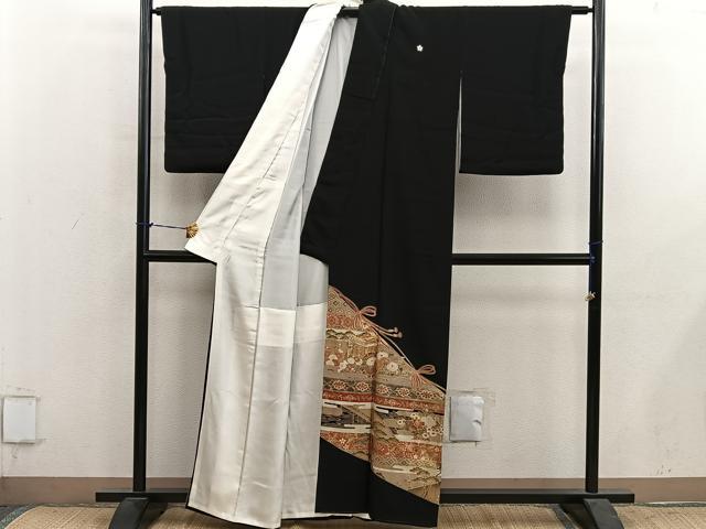 平和屋着物■豪華黒留袖 駒刺繍 御所車花文 金彩 正絹 逸品 BAAY1090mz