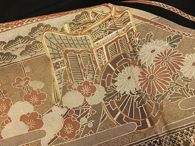 平和屋着物■豪華黒留袖 駒刺繍 御所車花文 金彩 正絹 逸品 BAAY1090mz