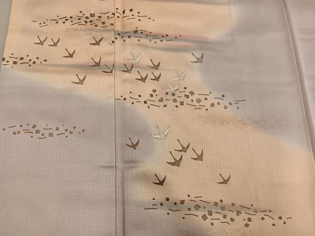 平和屋着物■訪問着 刺繍 飛鶴文 暈し染め 金彩 正絹 逸品 BAAY1091mz