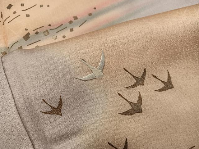 平和屋着物■訪問着 刺繍 飛鶴文 暈し染め 金彩 正絹 逸品 BAAY1091mz