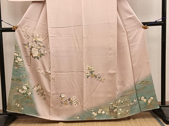 平和屋着物●訪問着 枝牡丹花文 暈し染め 金彩 正絹 逸品 BAAY1101mz
