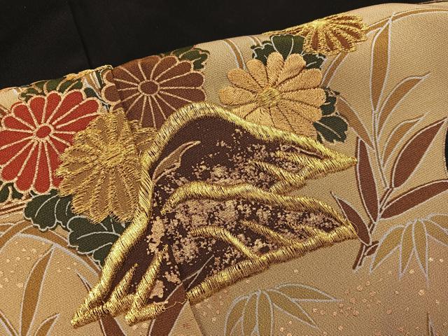 平和屋着物■豪華黒留袖 刺繍 籬菊花文 金糸 正絹 逸品 未使用 BAAY1107mz