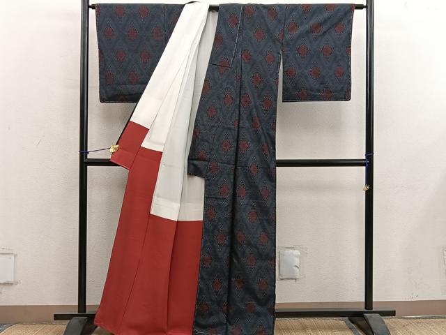 平和屋着物■本場大島紬 菱花文 正絹 逸品 未使用 BAAY1108mz