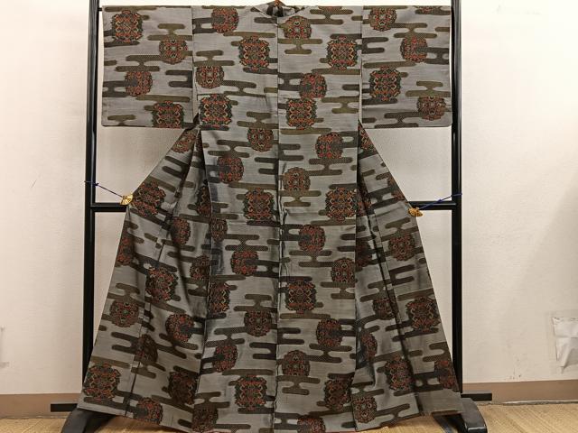 平和屋着物■上質な紬 エ霞花文 正絹 逸品 BAAY1115mz