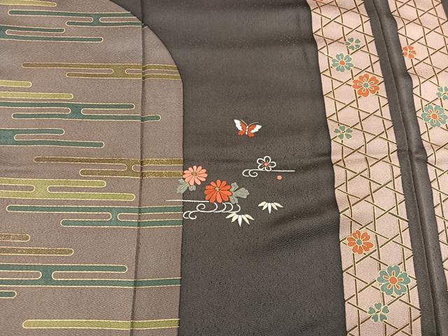 平和屋着物●訪問着 刺繍 エ霞舞蝶花文 金彩 正絹 逸品 BAAY1128mz