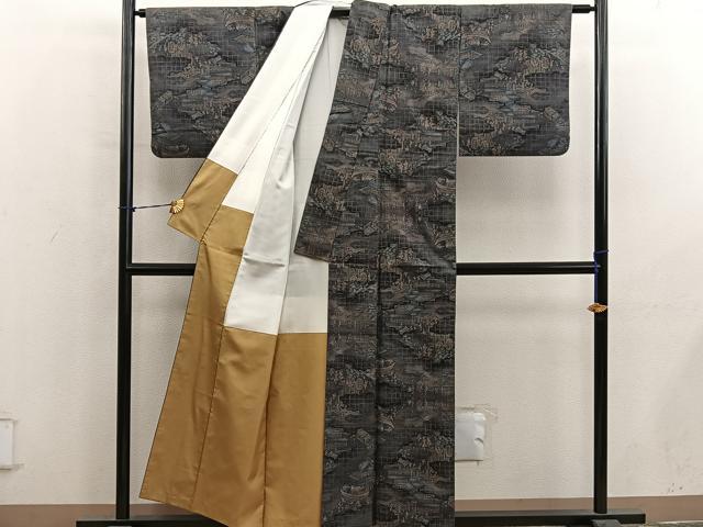 平和屋着物●本場大島紬 9マルキ 人物風景文 正絹 逸品 BAAY1135mz