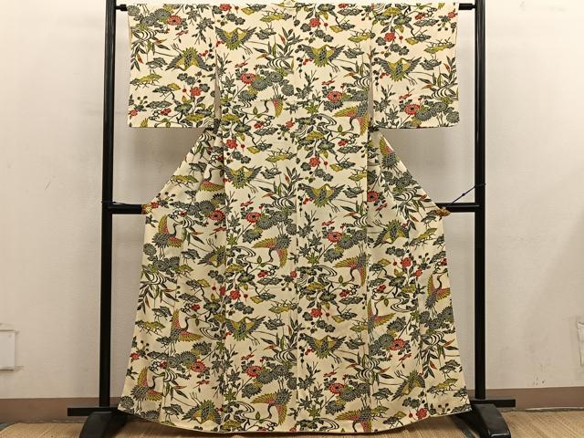 平和屋着物■上質な小紋 型染め 飛鶴梅花文 正絹 逸品 BAAY1146mz