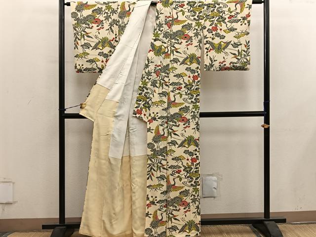 平和屋着物■上質な小紋 型染め 飛鶴梅花文 正絹 逸品 BAAY1146mz