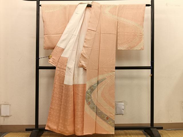 平和屋着物■訪問着 駒刺繍 絞り 流水菊花文 正絹 逸品 BAAY1156mz