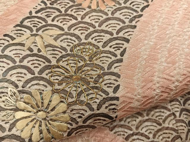 平和屋着物■訪問着 駒刺繍 絞り 流水菊花文 正絹 逸品 BAAY1156mz