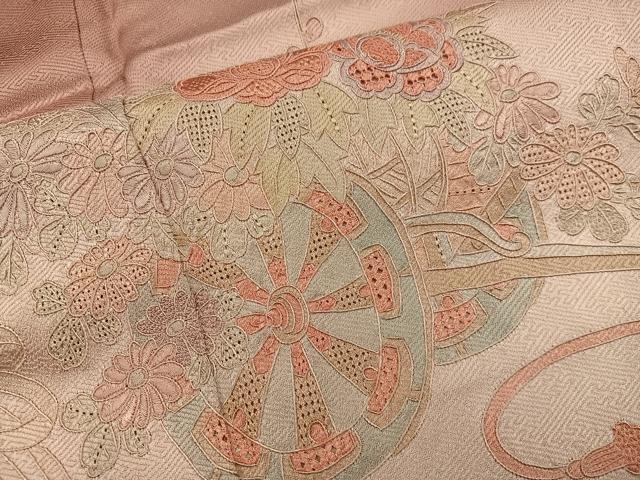 平和屋着物■訪問着 総刺繍 スワトウ刺繍 花車文 暈し染め 正絹 逸品 BAAY1159mz