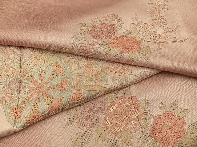 平和屋着物■訪問着 総刺繍 スワトウ刺繍 花車文 暈し染め 正絹 逸品 BAAY1159mz