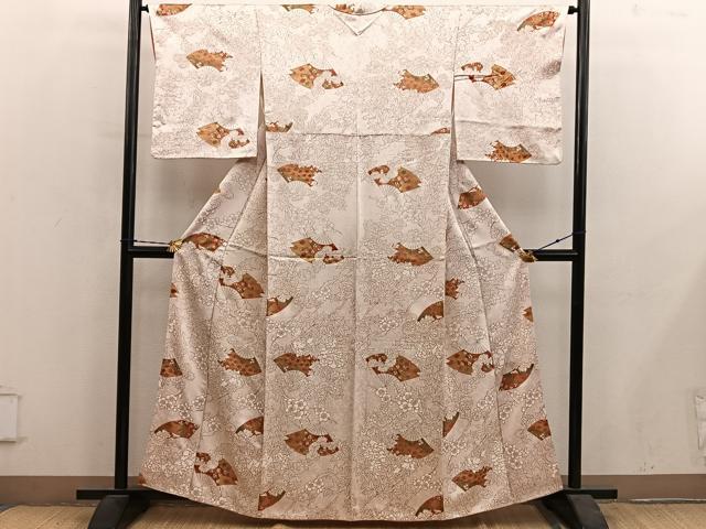 平和屋着物■上質な小紋 扇面菊花文 金彩 正絹 逸品 BAAY1161mz