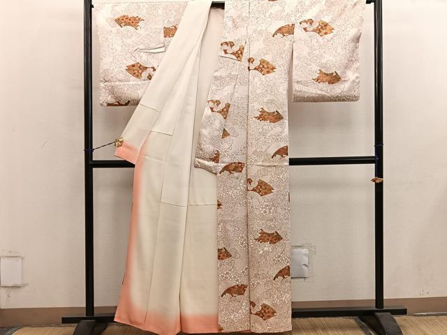 平和屋着物■上質な小紋 扇面菊花文 金彩 正絹 逸品 BAAY1161mz