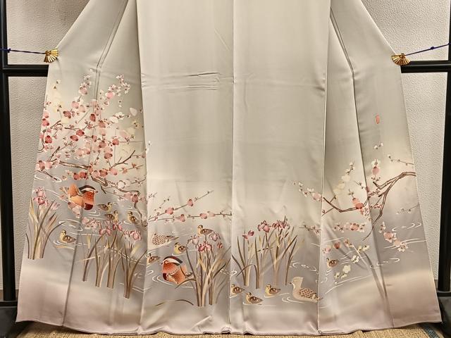平和屋着物●訪問着 友禅 作家物 鴛鴦枝梅文 暈し染め 正絹 逸品 BAAY1166mz