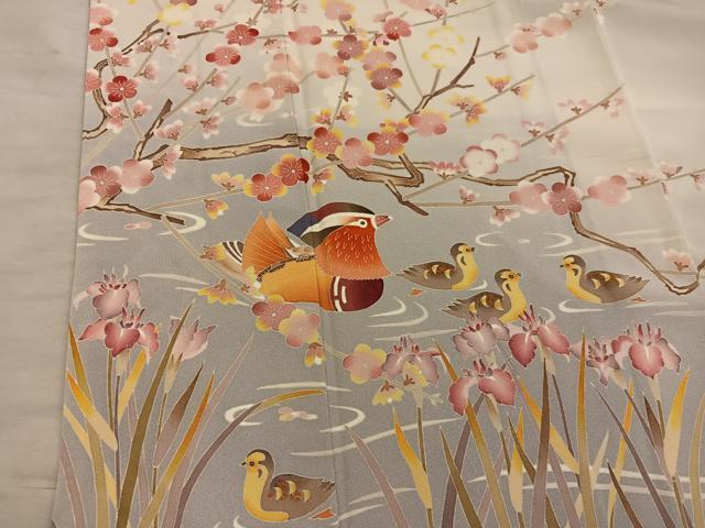 平和屋着物●訪問着 友禅 作家物 鴛鴦枝梅文 暈し染め 正絹 逸品 BAAY1166mz