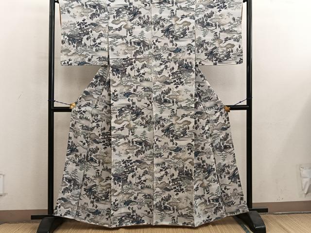 平和屋着物■上質な小紋 人物風景文 金彩 鬼しぼ縮緬 正絹 逸品 BAAY1173mz