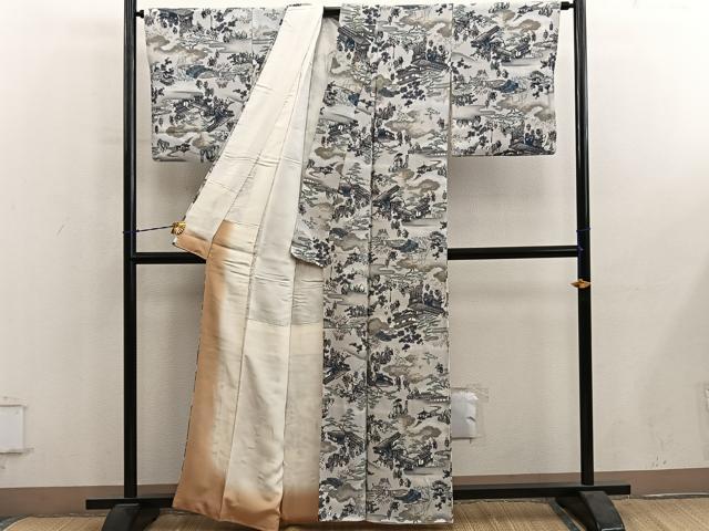平和屋着物■上質な小紋 人物風景文 金彩 鬼しぼ縮緬 正絹 逸品 BAAY1173mz