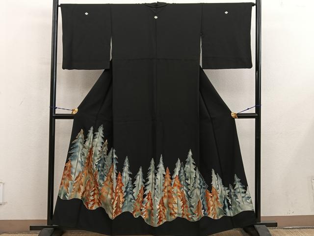 平和屋着物■豪華黒留袖 刺繍 樹林文 金糸 正絹 逸品 BAAY1180mz