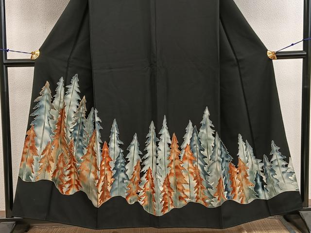 平和屋着物■豪華黒留袖 刺繍 樹林文 金糸 正絹 逸品 BAAY1180mz