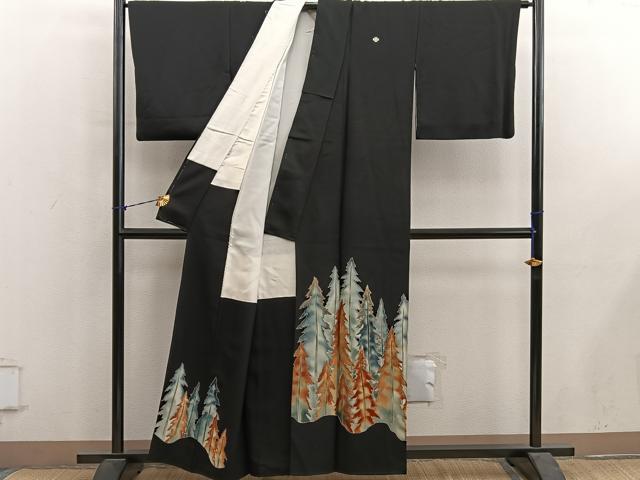 平和屋着物■豪華黒留袖 刺繍 樹林文 金糸 正絹 逸品 BAAY1180mz