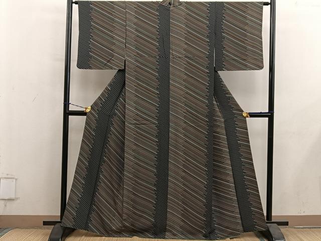 平和屋着物■上質な小紋 斜線文 黒地 正絹 逸品 BAAY1195mz