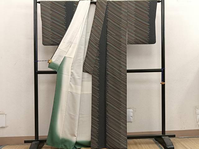 平和屋着物■上質な小紋 斜線文 黒地 正絹 逸品 BAAY1195mz