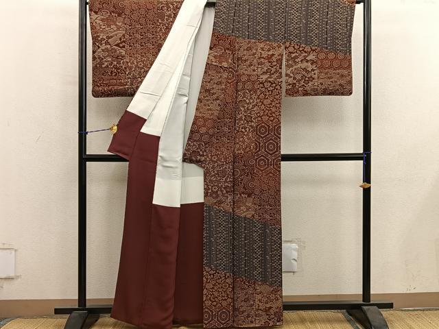平和屋着物●訪問着 型染め 扇面花文 正絹 逸品 BAAY1196mz