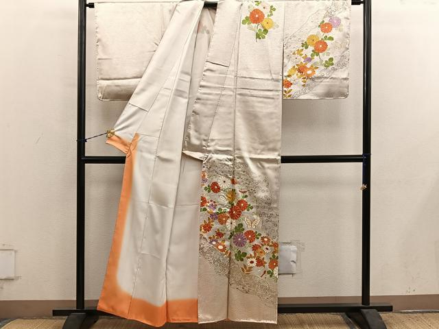 平和屋着物■訪問着 駒刺繍 舞蝶花文 金彩 正絹 逸品 BAAY1199mz