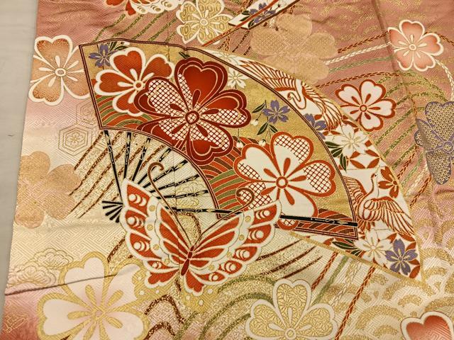 平和屋着物■豪華振袖 扇面飛鶴舞蝶花文 暈し染め 金彩 正絹 逸品 BAAY1201mz