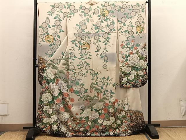 平和屋着物●英王室献上友禅作家 木下勝功 振袖 牡丹花文 金銀彩 正絹 逸品 BAAY1208mz