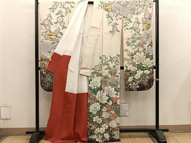 平和屋着物●英王室献上友禅作家 木下勝功 振袖 牡丹花文 金銀彩 正絹 逸品 BAAY1208mz