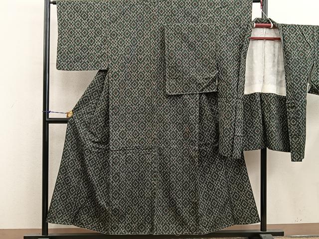 平和屋着物■上質な紬 アンサンブル 菱花文 正絹 逸品 BAAY1219mz
