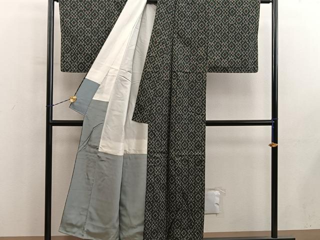 平和屋着物■上質な紬 アンサンブル 菱花文 正絹 逸品 BAAY1219mz