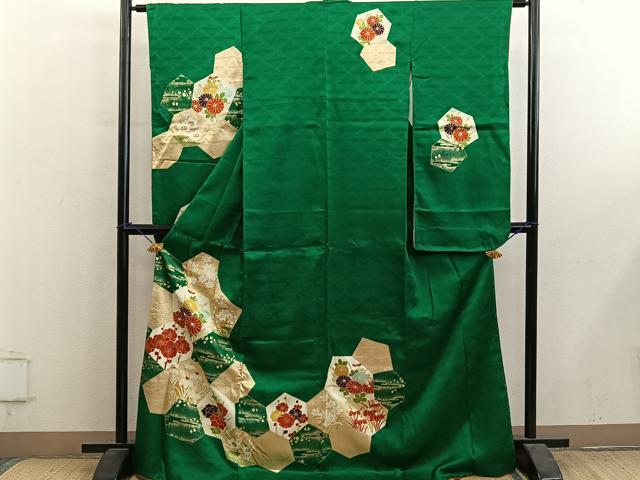平和屋着物■豪華振袖 駒刺繍 菊花文 金彩 正絹 逸品 BAAY1220mz