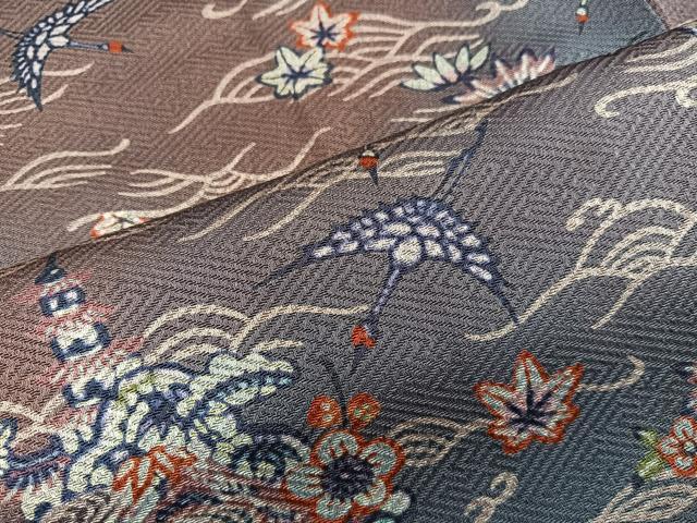 平和屋着物■上質な小紋 型染め 飛鶴風景花文 暈し染め 正絹 逸品 BAAY1225mz