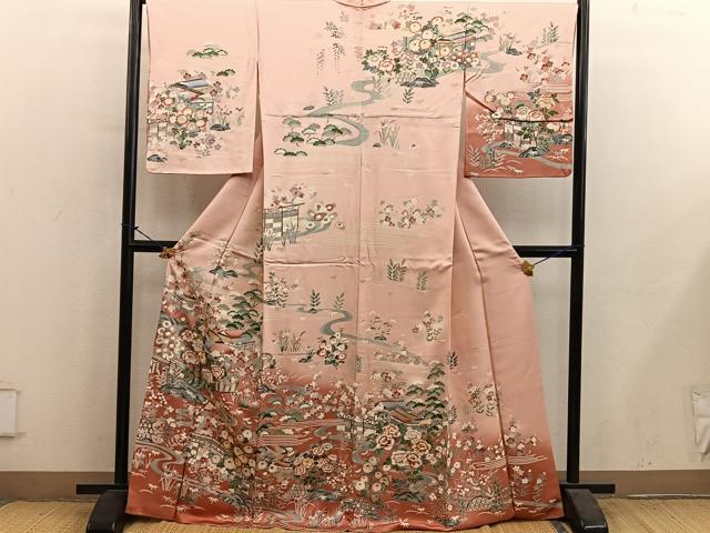 平和屋着物●訪問着 風景花文 暈し染め 金彩 正絹 逸品 BAAY1231mz