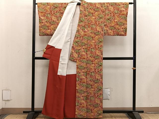 平和屋着物■上質な小紋 幾何学文様 正絹 逸品 BAAY1246mz