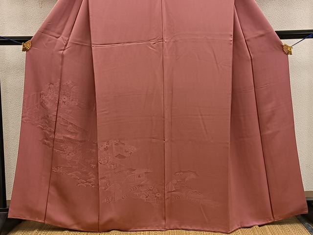 平和屋着物■色留訪問着 風景地紋 真赭色 正絹 逸品 BAAY1259mz