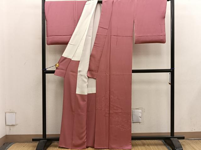 平和屋着物■色留訪問着 風景地紋 真赭色 正絹 逸品 BAAY1259mz
