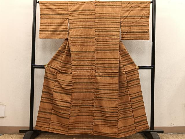 平和屋着物■上質な紬 横段文 正絹 逸品 BAAY1260mz