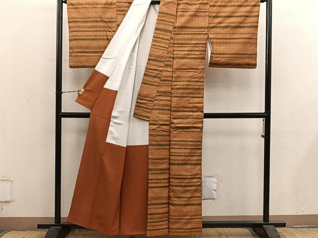 平和屋着物■上質な紬 横段文 正絹 逸品 BAAY1260mz