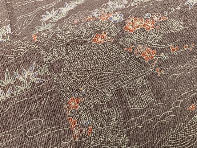 平和屋着物■上質な小紋 風景花文 鬼しぼ縮緬 正絹 逸品 BAAY1261mz