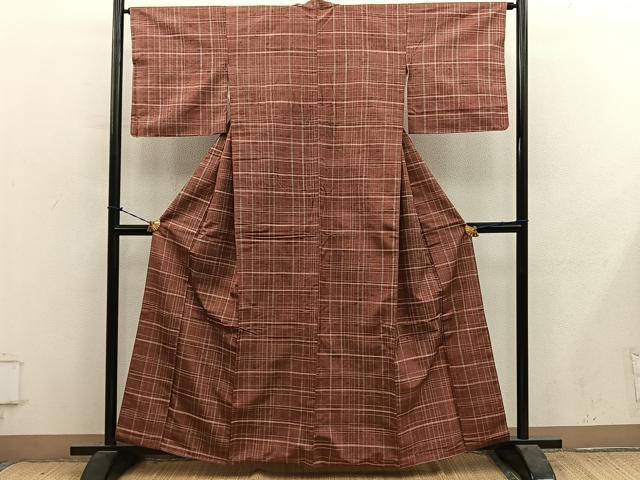 平和屋着物■上質な紬 格子柄 正絹 逸品 BAAY1264mz